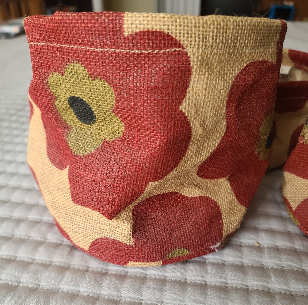 Floral Burlap Baskets- Set Of 3